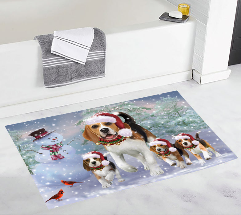 Christmas Running Fammily Beagle Dogs Bath Mat