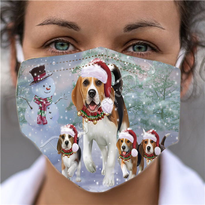 Christmas Running Fammily Beagle Dogs Face Mask FM48694