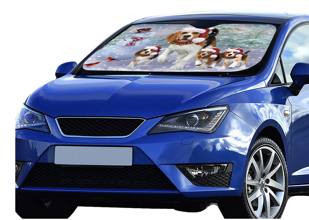 Christmas Running Family Beagle Dogs Car Sun Shade