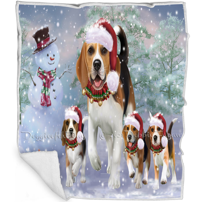 Christmas Running Family Dogs Beagles Dog Blanket BLNKT105303