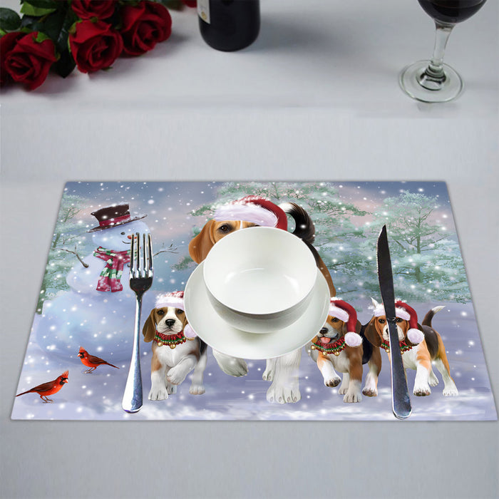 Christmas Running Fammily Beagle Dogs Placemat