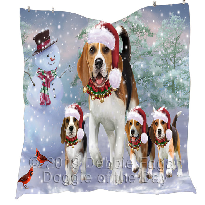 Christmas Running Fammily Beagle Dogs Quilt