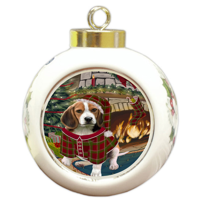 The Stocking was Hung Beagle Dog Round Ball Christmas Ornament RBPOR55548