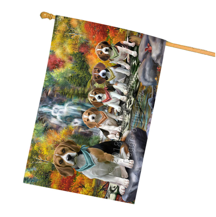 Scenic Waterfall Beagles Dog House Flag FLG51951