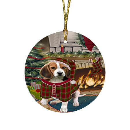 The Stocking was Hung Beagle Dog Round Flat Christmas Ornament RFPOR55548