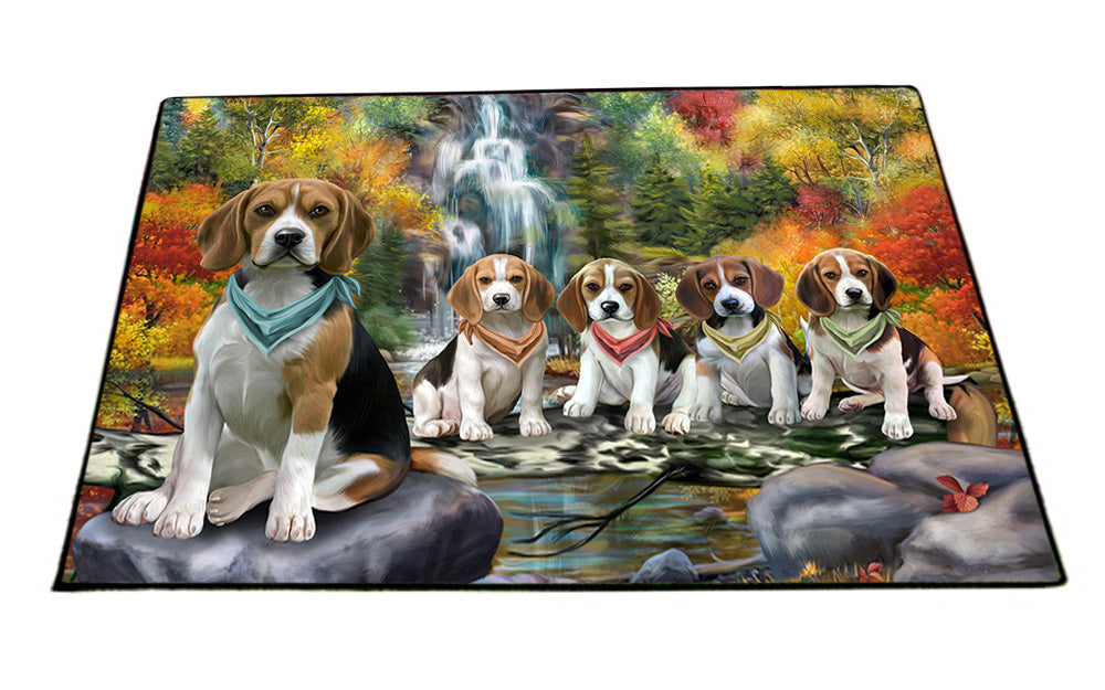 Scenic Waterfall Beagles Dog Floormat FLMS51330
