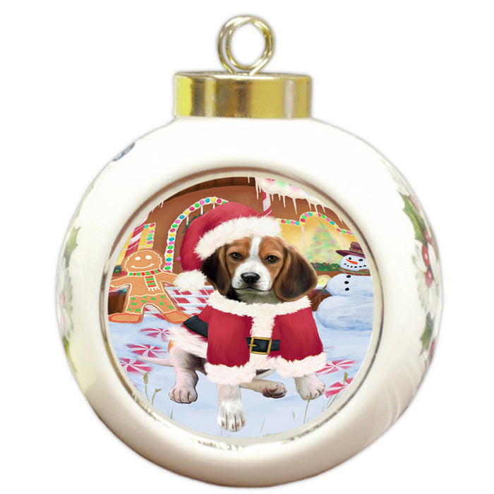 Christmas Gingerbread House Candyfest Beagle Dog Round Ball Christmas Ornament RBPOR56521