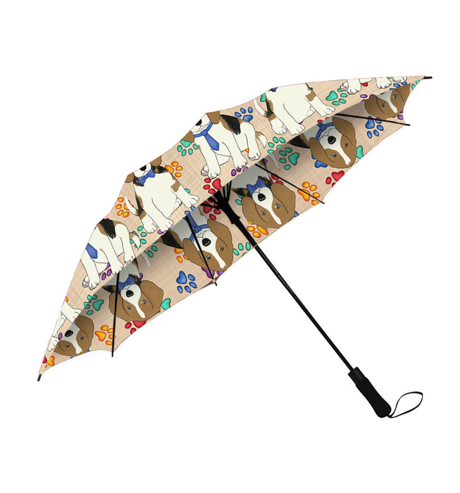 Rainbow Paw Print Beagle Dogs Blue Semi-Automatic Foldable Umbrella