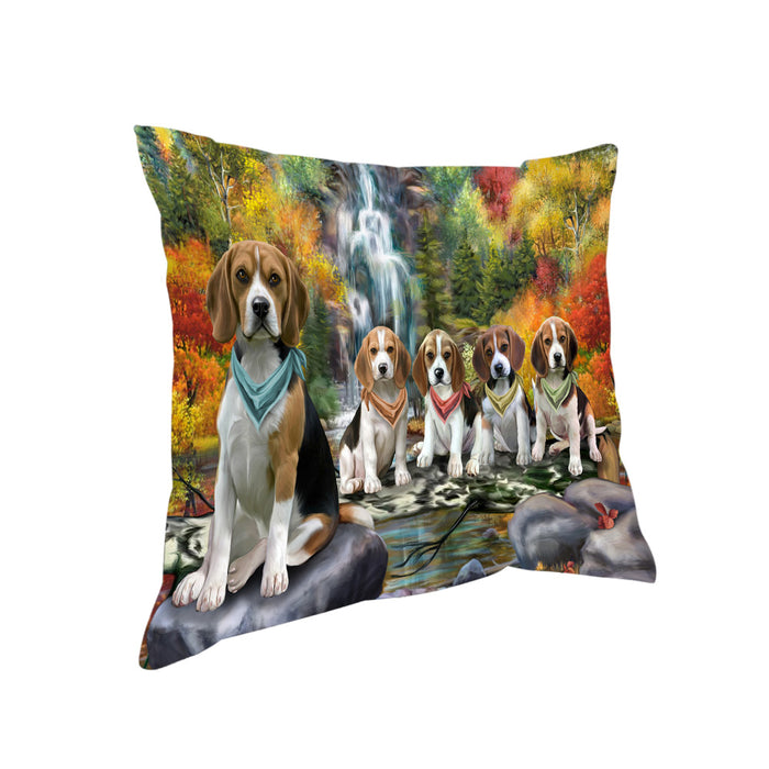 Scenic Waterfall Beagles Dog Pillow PIL63636