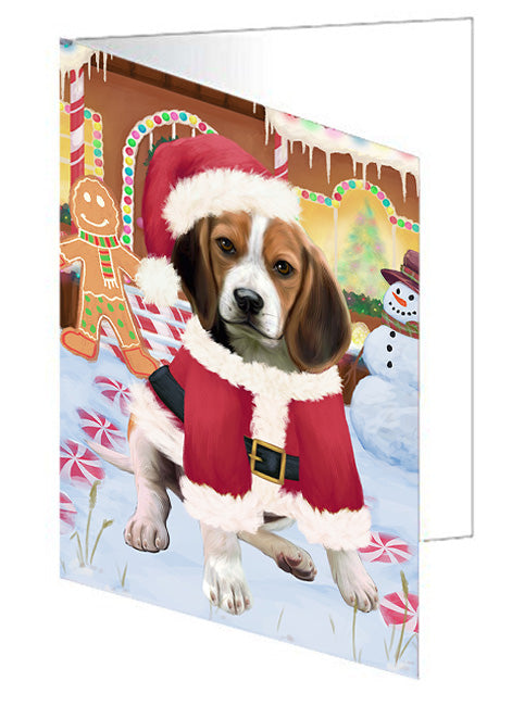 Christmas Gingerbread House Candyfest Beagle Dog Handmade Artwork Assorted Pets Greeting Cards and Note Cards with Envelopes for All Occasions and Holiday Seasons GCD73010