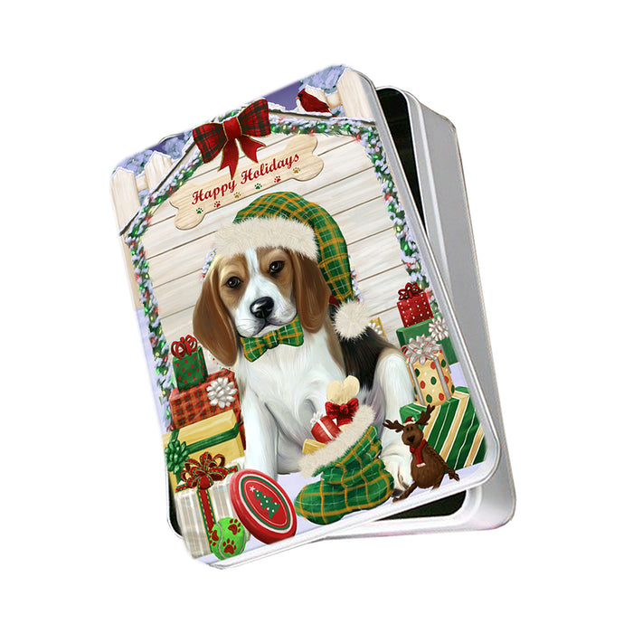 Happy Holidays Christmas Beagle Dog House with Presents Photo Storage Tin PITN51324