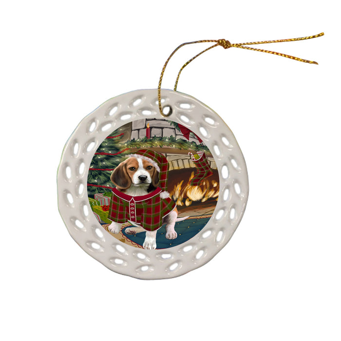 The Stocking was Hung Beagle Dog Ceramic Doily Ornament DPOR55548