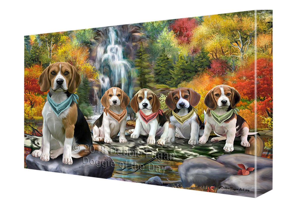 Scenic Waterfall Beagles Dog Canvas Print Wall Art Décor CVS83627