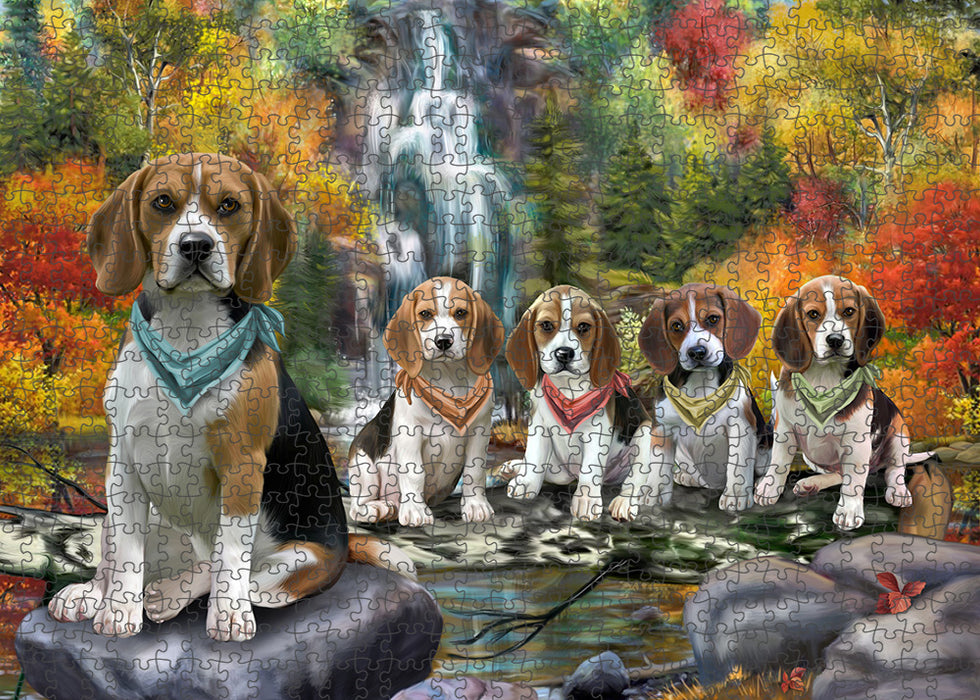 Scenic Waterfall Beagles Dog Puzzle with Photo Tin PUZL59541