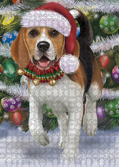Trotting in the Snow Beagle Dog Puzzle with Photo Tin PUZL85908