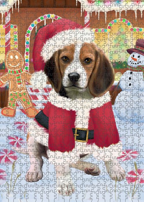 Christmas Gingerbread House Candyfest Beagle Dog Puzzle with Photo Tin PUZL92860