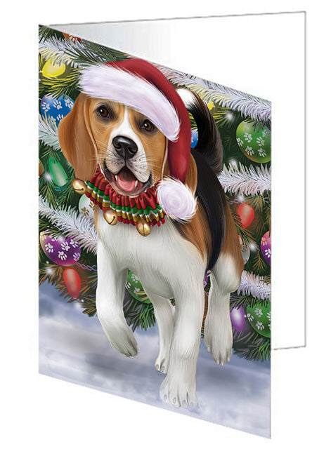 Trotting in the Snow Beagle Dog Handmade Artwork Assorted Pets Greeting Cards and Note Cards with Envelopes for All Occasions and Holiday Seasons GCD68093