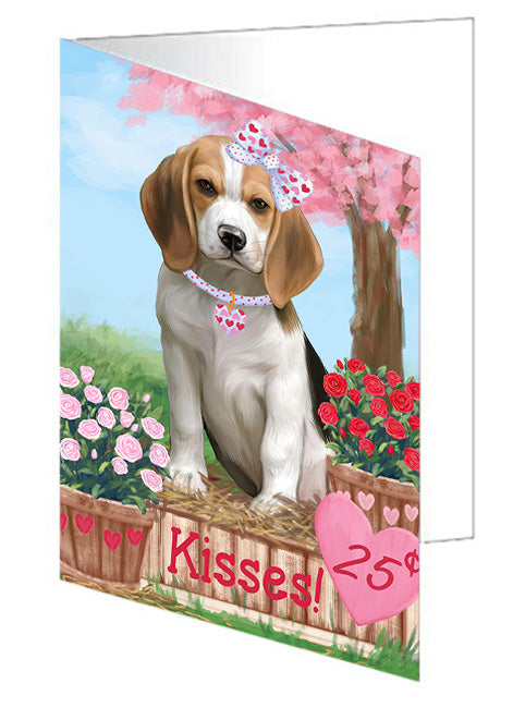 Rosie 25 Cent Kisses Beagle Dog Handmade Artwork Assorted Pets Greeting Cards and Note Cards with Envelopes for All Occasions and Holiday Seasons GCD71942