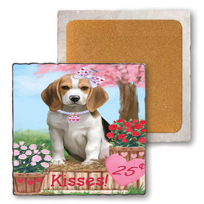 Rosie 25 Cent Kisses Beagle Dog Set of 4 Natural Stone Marble Tile Coasters MCST50809