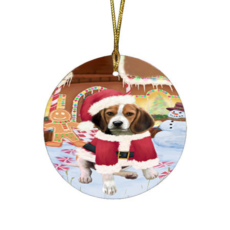 Christmas Gingerbread House Candyfest Beagle Dog Round Flat Christmas Ornament RFPOR56521
