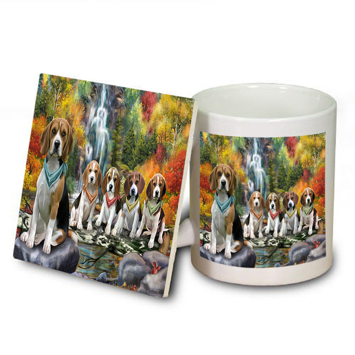 Scenic Waterfall Beagles Dog Mug and Coaster Set MUC51810