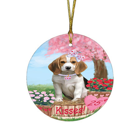 Rosie 25 Cent Kisses Beagle Dog Round Flat Christmas Ornament RFPOR56165