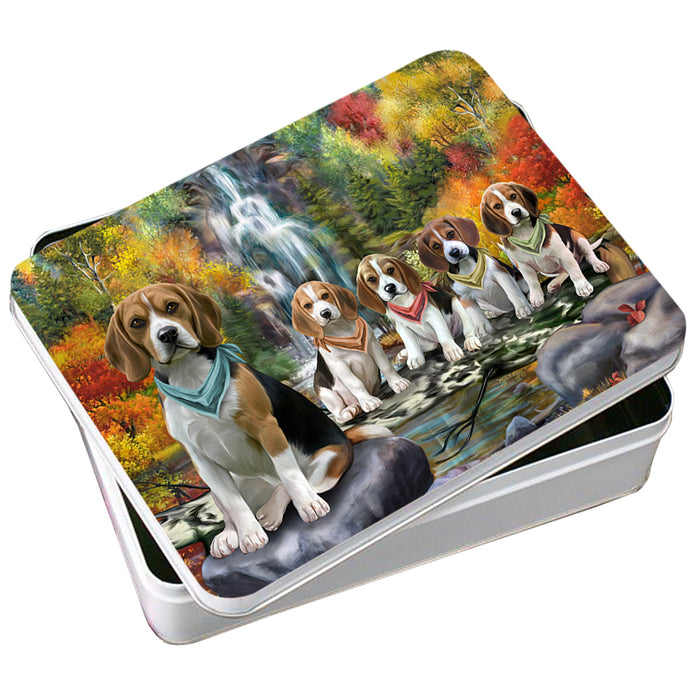 Scenic Waterfall Beagles Dog Photo Storage Tin PITN51870