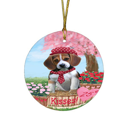 Rosie 25 Cent Kisses Beagle Dog Round Flat Christmas Ornament RFPOR56166