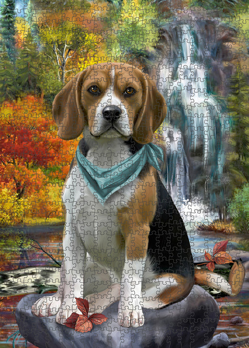 Scenic Waterfall Beagle Dog Puzzle with Photo Tin PUZL59544