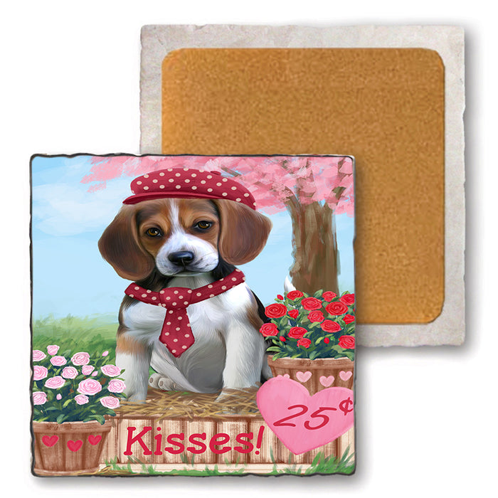 Rosie 25 Cent Kisses Beagle Dog Set of 4 Natural Stone Marble Tile Coasters MCST50810