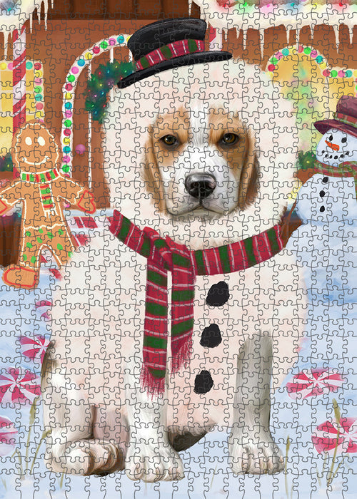 Christmas Gingerbread House Candyfest Beagle Dog Puzzle with Photo Tin PUZL92864