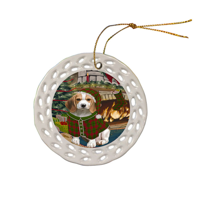 The Stocking was Hung Beagle Dog Ceramic Doily Ornament DPOR55549