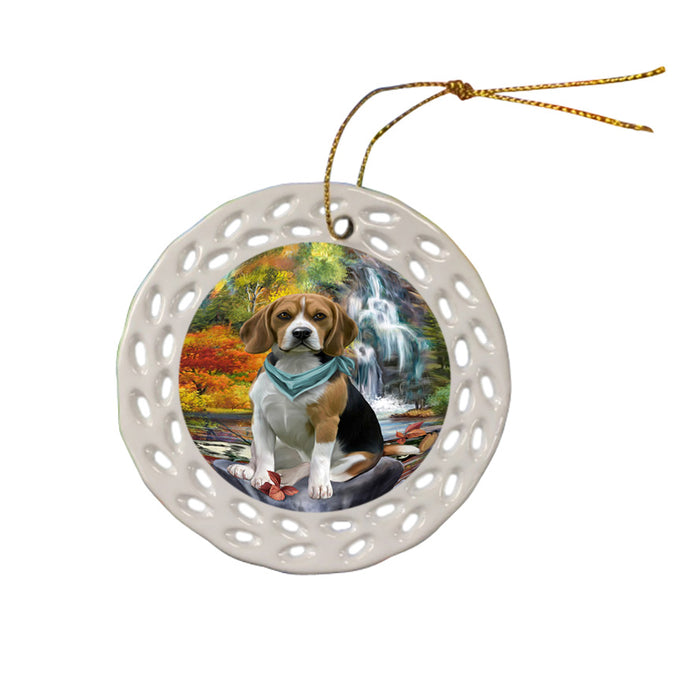 Scenic Waterfall Beagle Dog Ceramic Doily Ornament DPOR51819