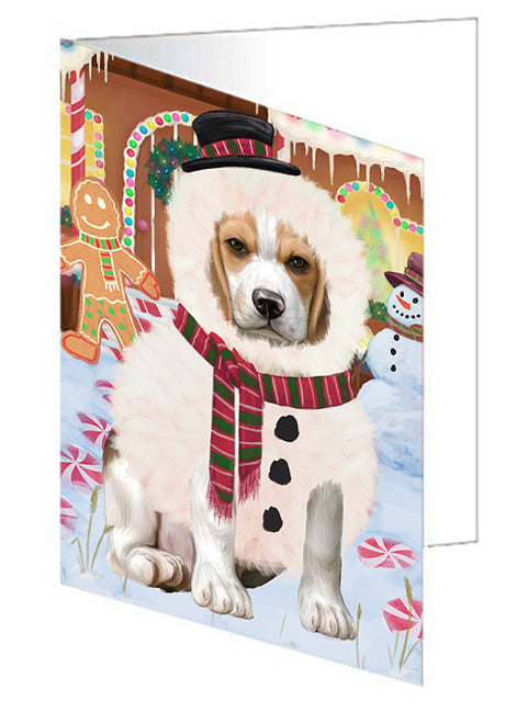 Christmas Gingerbread House Candyfest Beagle Dog Handmade Artwork Assorted Pets Greeting Cards and Note Cards with Envelopes for All Occasions and Holiday Seasons GCD73013