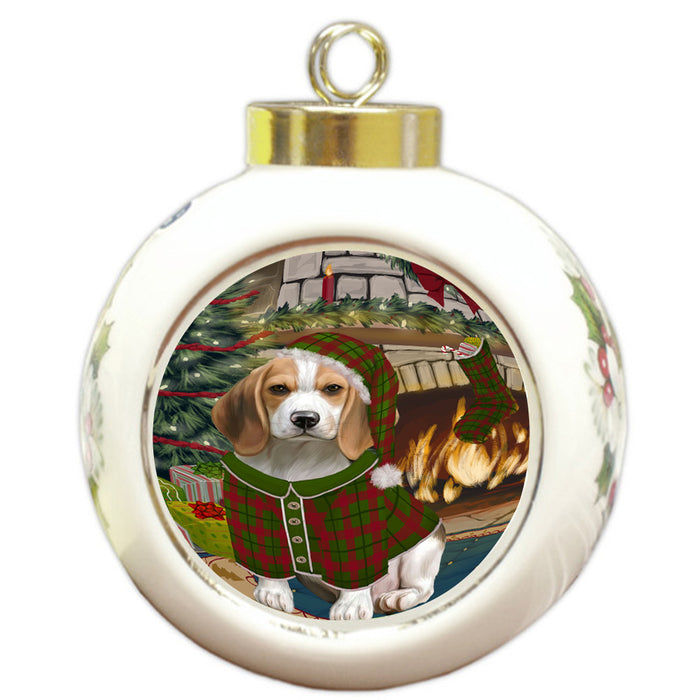 The Stocking was Hung Beagle Dog Round Ball Christmas Ornament RBPOR55549