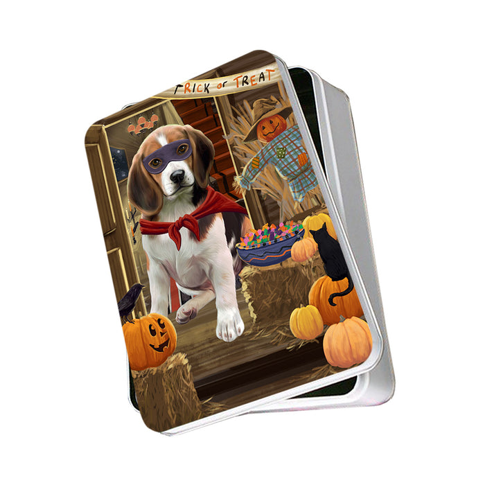 Enter at Own Risk Trick or Treat Halloween Beagle Dog Photo Storage Tin PITN52980