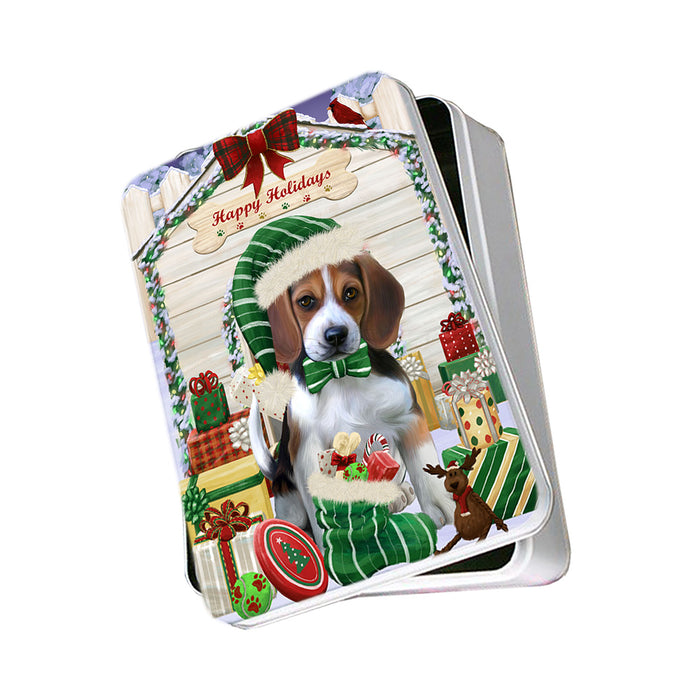 Happy Holidays Christmas Beagle Dog House with Presents Photo Storage Tin PITN51325