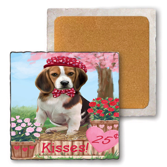 Rosie 25 Cent Kisses Beagle Dog Set of 4 Natural Stone Marble Tile Coasters MCST50811