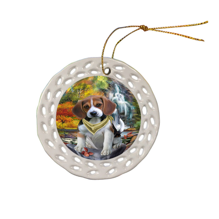 Scenic Waterfall Beagle Dog Ceramic Doily Ornament DPOR51820