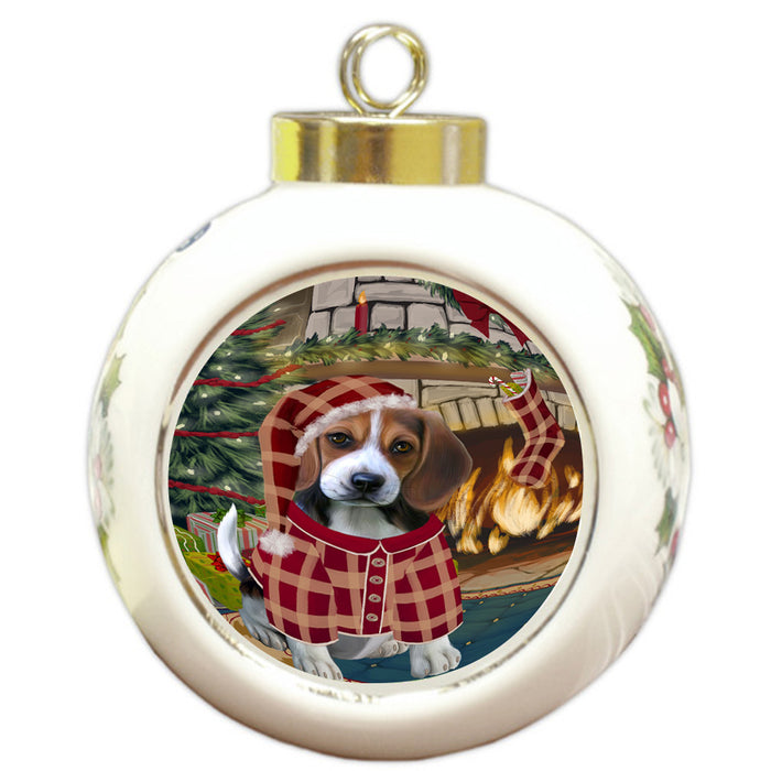 The Stocking was Hung Beagle Dog Round Ball Christmas Ornament RBPOR55550