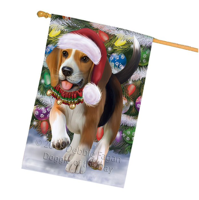 Trotting in the Snow Beagle Dog House Flag FLG54888