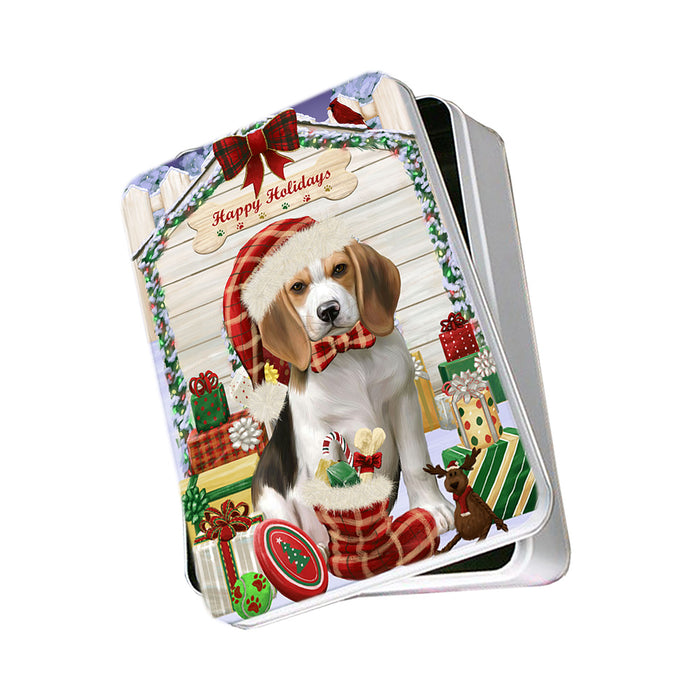 Happy Holidays Christmas Beagle Dog House with Presents Photo Storage Tin PITN51326