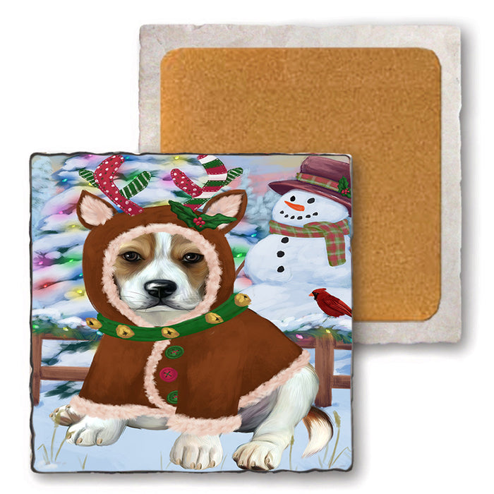 Christmas Gingerbread House Candyfest Beagle Dog Set of 4 Natural Stone Marble Tile Coasters MCST51167