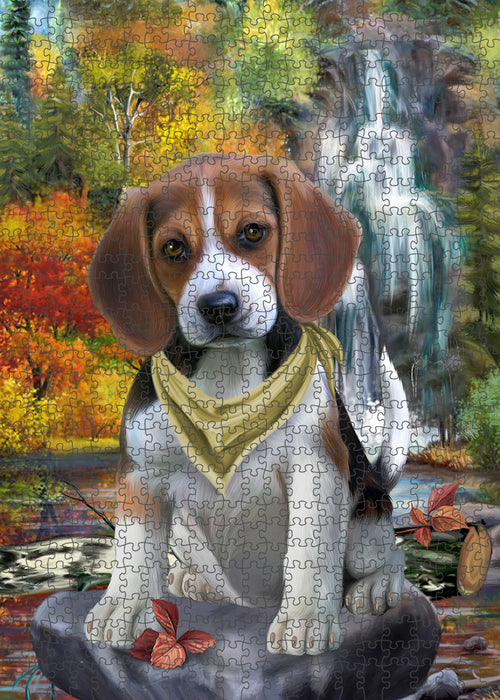 Scenic Waterfall Beagle Dog Puzzle with Photo Tin PUZL59547