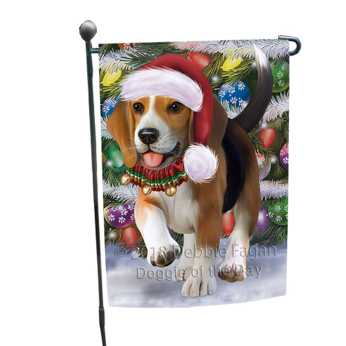 Trotting in the Snow Beagle Dog Garden Flag GFLG54752
