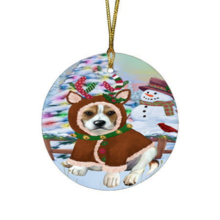 Christmas Gingerbread House Candyfest Beagle Dog Round Flat Christmas Ornament RFPOR56523