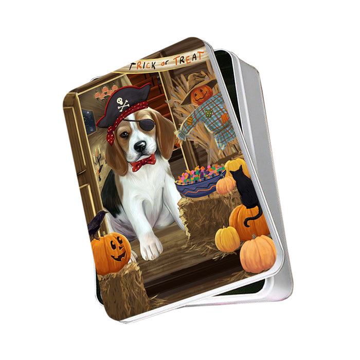Enter at Own Risk Trick or Treat Halloween Beagle Dog Photo Storage Tin PITN52981