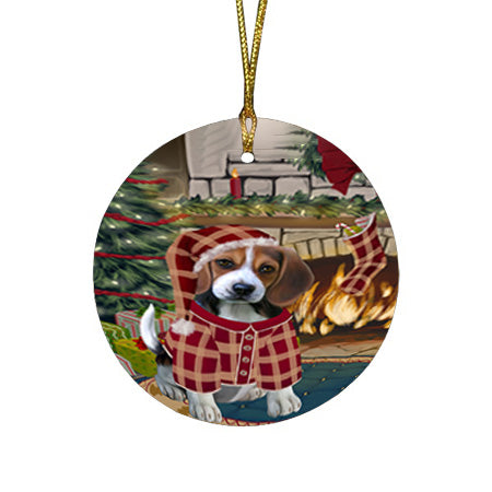 The Stocking was Hung Beagle Dog Round Flat Christmas Ornament RFPOR55550