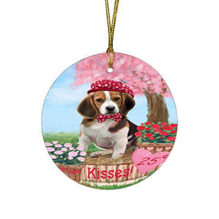Rosie 25 Cent Kisses Beagle Dog Round Flat Christmas Ornament RFPOR56167