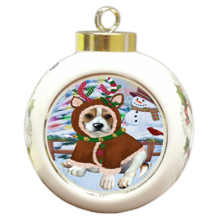 Christmas Gingerbread House Candyfest Beagle Dog Round Ball Christmas Ornament RBPOR56523
